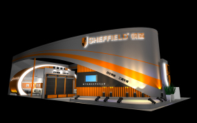 五金工具展鋼盾展位創(chuàng)意展臺設計效果圖,大型展臺設計效果圖